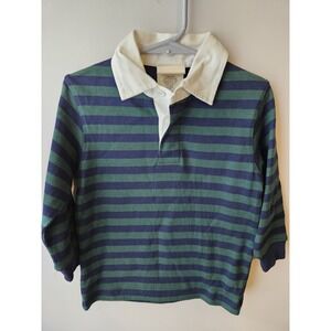 CR Sport Kids Rugby Shirt 3T Green Navy Striped Long Sleeve Cotton Polo